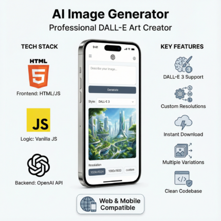 AI Image Generator - Professional DALL-E Art Creator (HTML/JS/API)