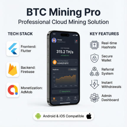 BTC Mining Pro - Premium Flutter Cloud Mining App (Firebase + AdMob)